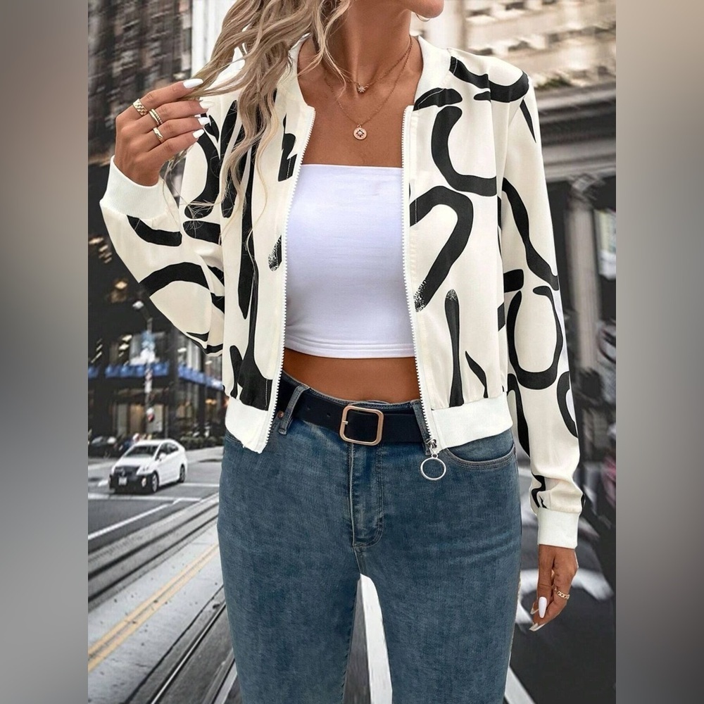 Number Print Zip Up Jacket - Picture 2 of 9